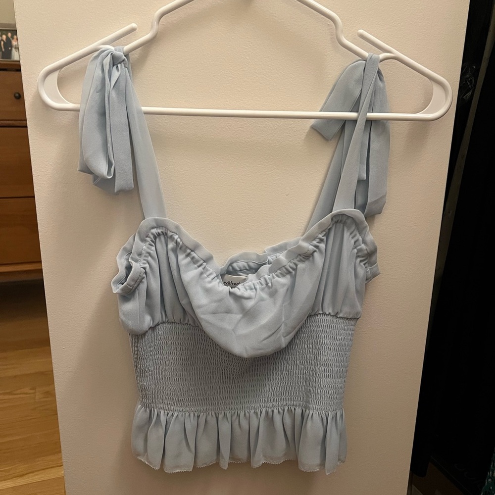 Wilfred Blue Smocked Ruffled Blouse